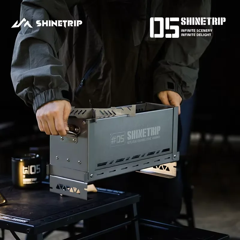 ShineTrip nuevo invierno de acero inoxidable para acampar al aire libre IGT semimunidad horno de combustión secundaria cocina portátil plegable