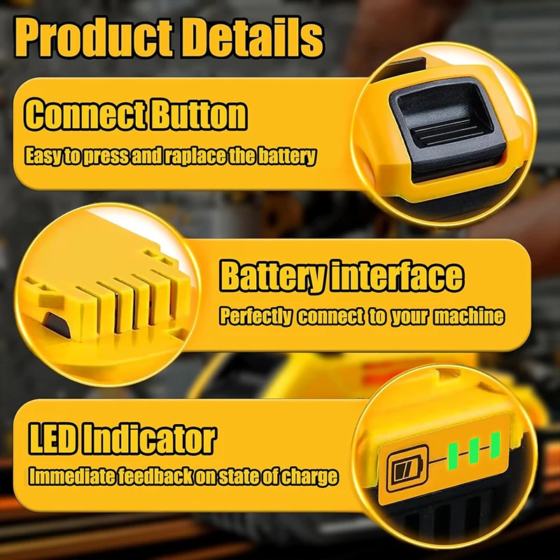 Náhrada za lithiové baterie Dewalt 20V 5/6Ah kompatibilní s DCB208 DCB206 DCB204 DCB203 DCB180 pro akumulátorové nářadí Dewalt - náhled 6
