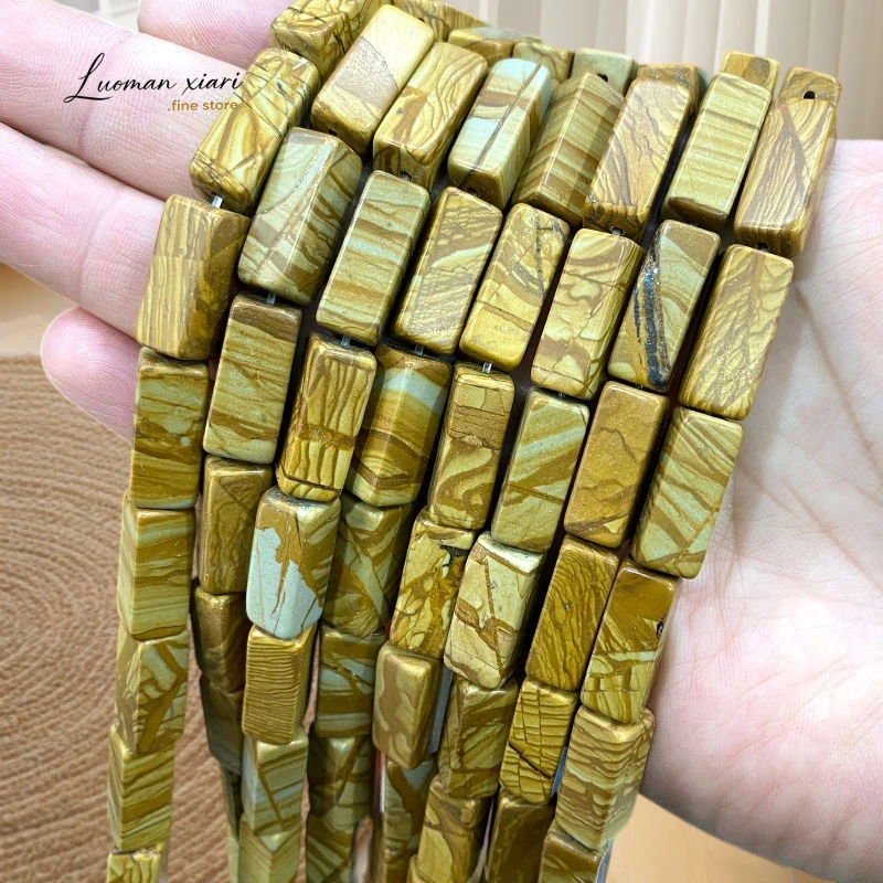 Natural Stone Cuboid 8x20mm Wood Grain Color Jasper Loose Spacer Beads for Jewelry Making Diy Bracelets Charms Accessories 15''