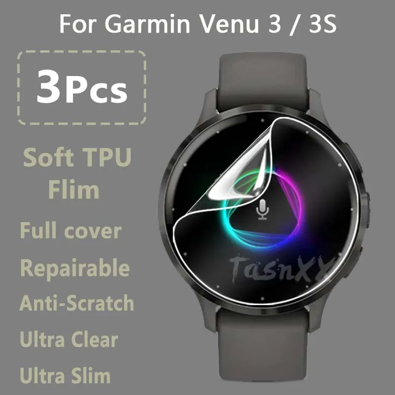 3Pcs For Garmin Venu 3 3S Smart Watch Ultra Clear Ultra Slim Soft Hydrogel Repairable Film Screen Protector -Not Tempered Glass