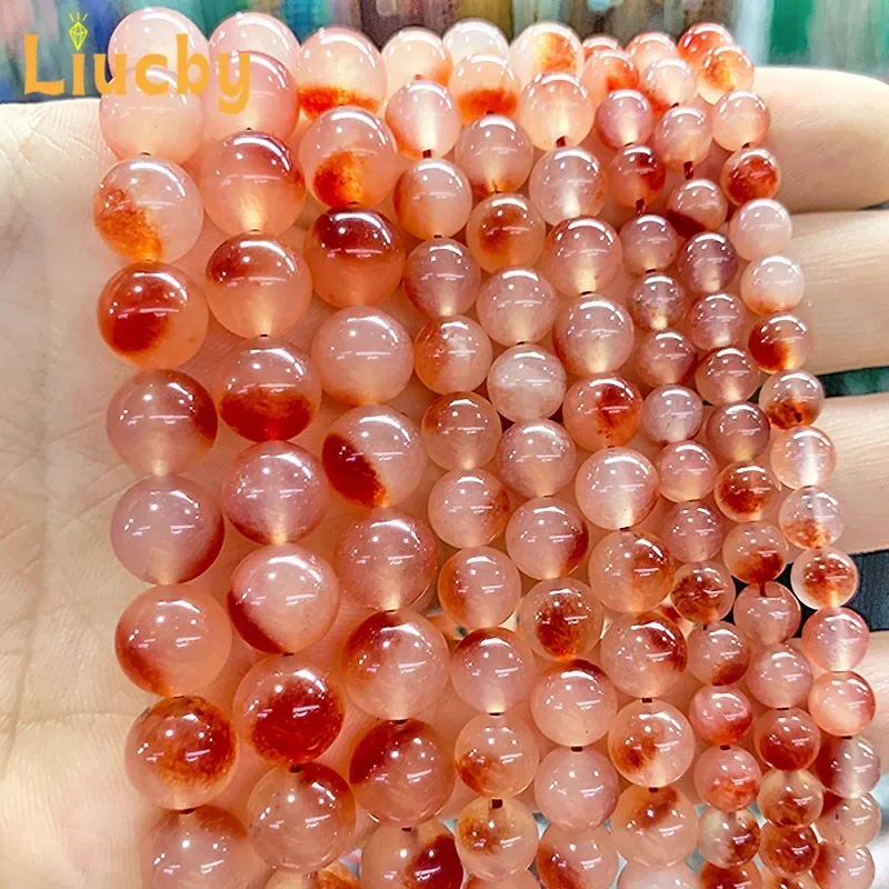 Natürliche Chalcedon-Jade-Perlen in Rot mit schwebenden Blütenmotiven für Schmuckherstellung, Accessoires, Schlüsselanhänger, Andenken, 15" Strang, 6/8/10/12 mm – Detail 2