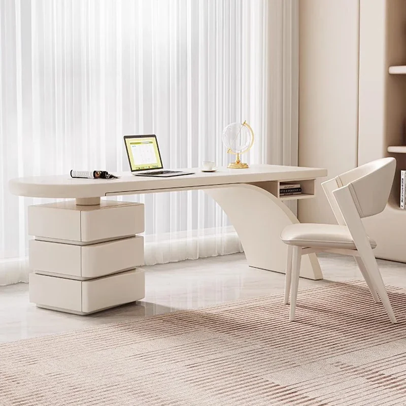 Cream Style France Office Desks Designers Luxury Modern Simple Office Desks Solid Wood Office Furniture Bureau De Chambre FYOD