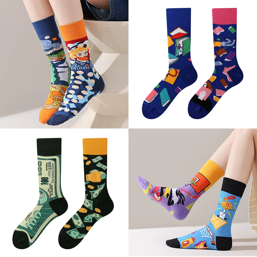 

Trendy Couple Socks Cartoon AB Tide Outdoor Sports Long Tube Cotton Socks Creative Men and Women For 4 Seasons