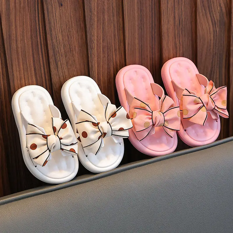 1-8tBow tie children's slippers Summer girls' indoor home Silent girls Bathing cute baby sandals