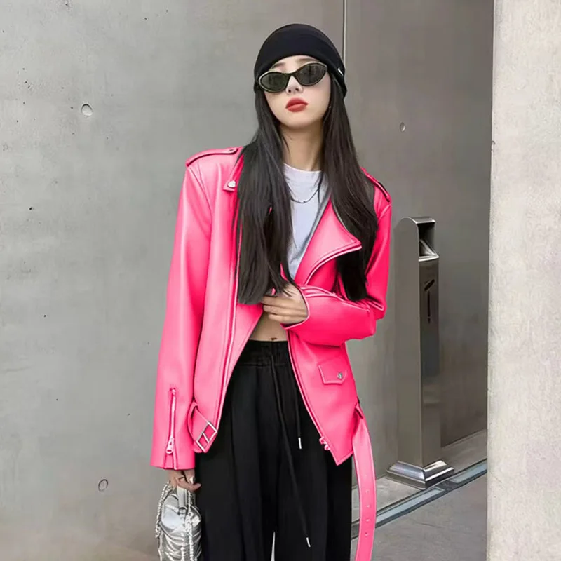 

Special Offer Women's Loose Fit Leather Jacket Outerwear Korean Style Autumn Winter New Arrival Slimming Effect PU Leather