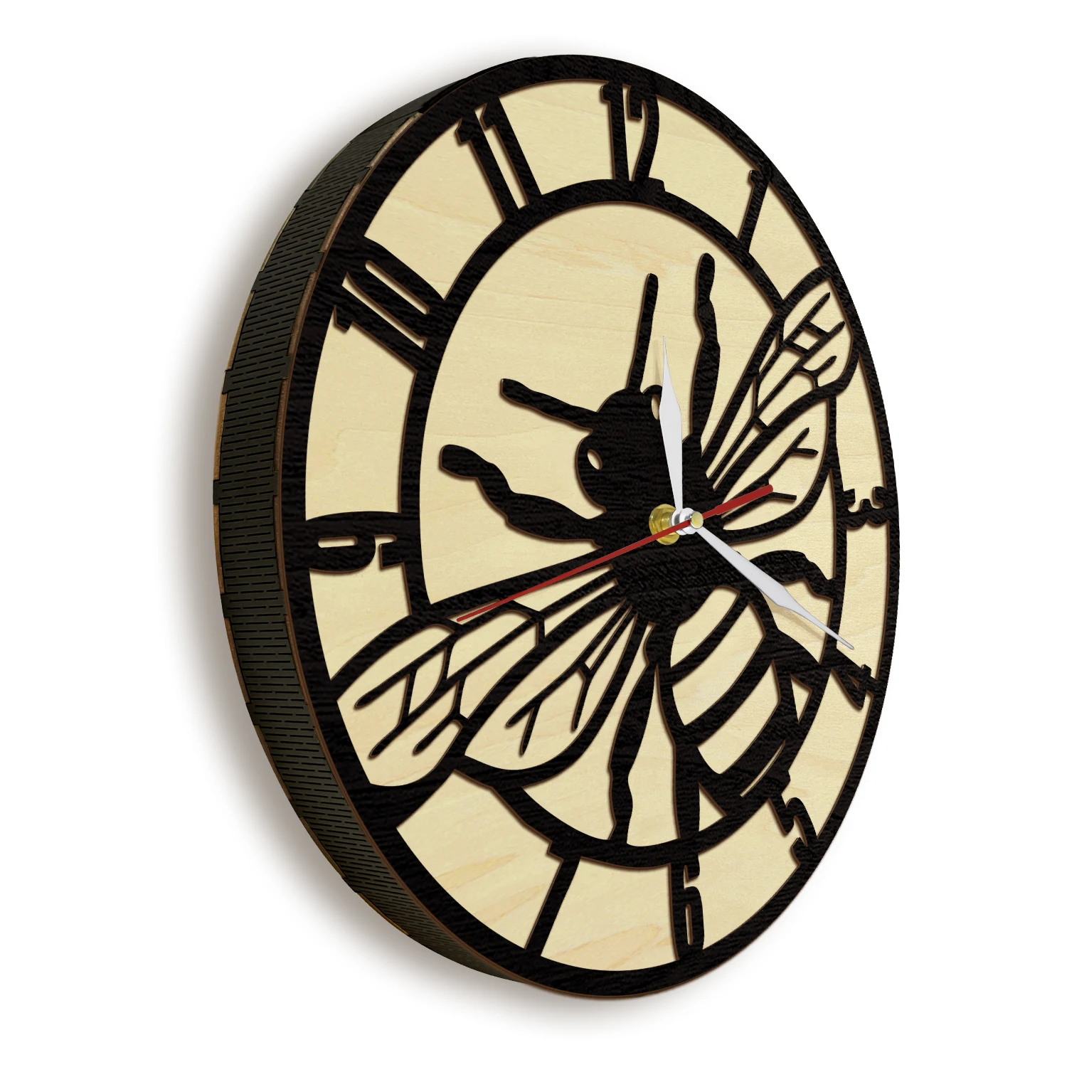Vibrant Bee Themed Wood Wall Clock Stylish Quartz Timepiece for Home Decor Garden Enthusiasts Honeybee Wooden Living Hinge Clock