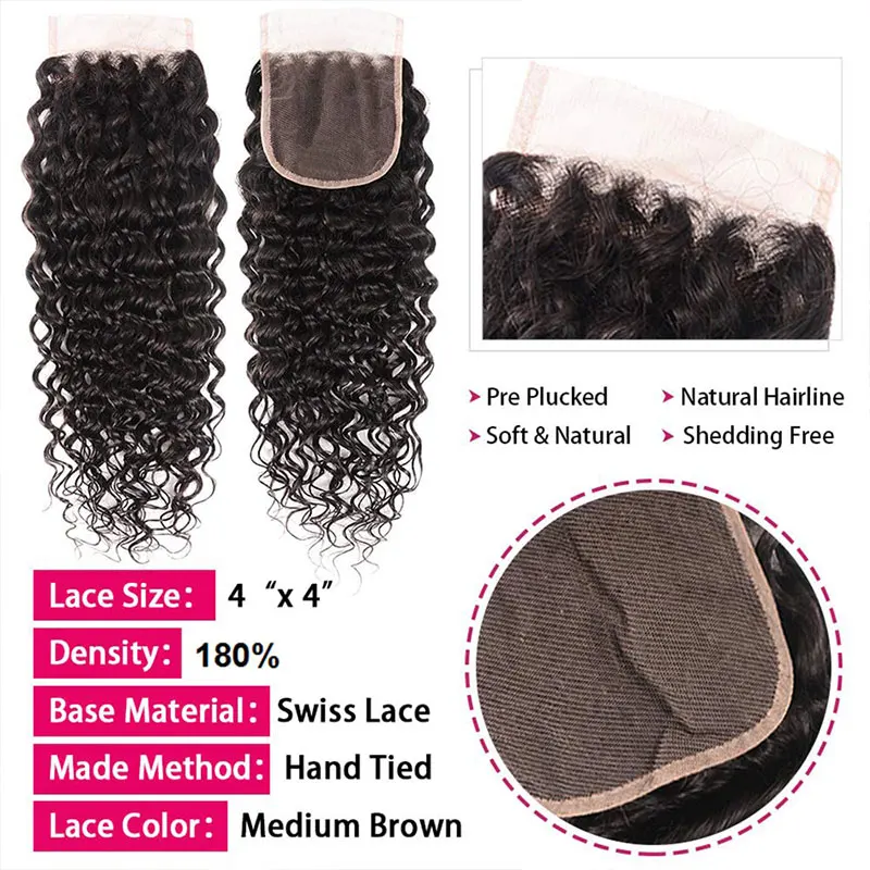 Water Wave Bundles With Closure Brazilian Remy Human Hair Bundles With 4x4 Lace Frontal Closure Curly Wave Human Hair Extensions