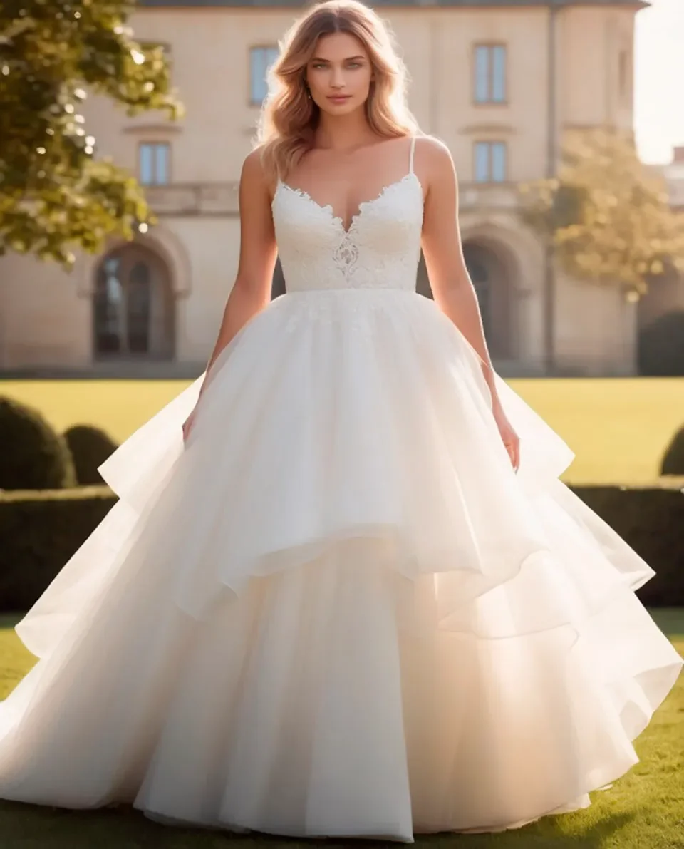 Ivory Wedding Dresses White Bridal Gowns Formal A Line Applique Custom Zipper Lace Up Plus Size Floor-Length Tulle Spaghetti