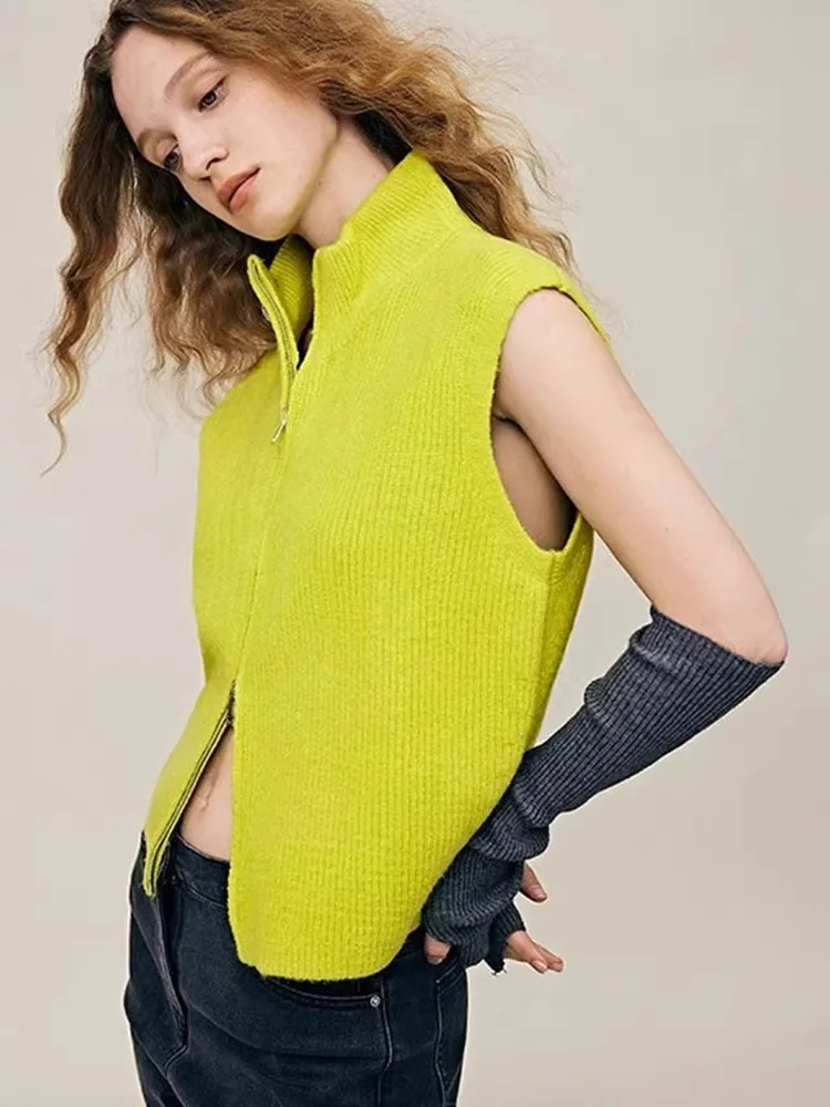 Cárdigan abierto de punto de lana Simple y elegante, suéter, chaleco Svel, Top con doble cremallera, diseño cómodo y juvenil