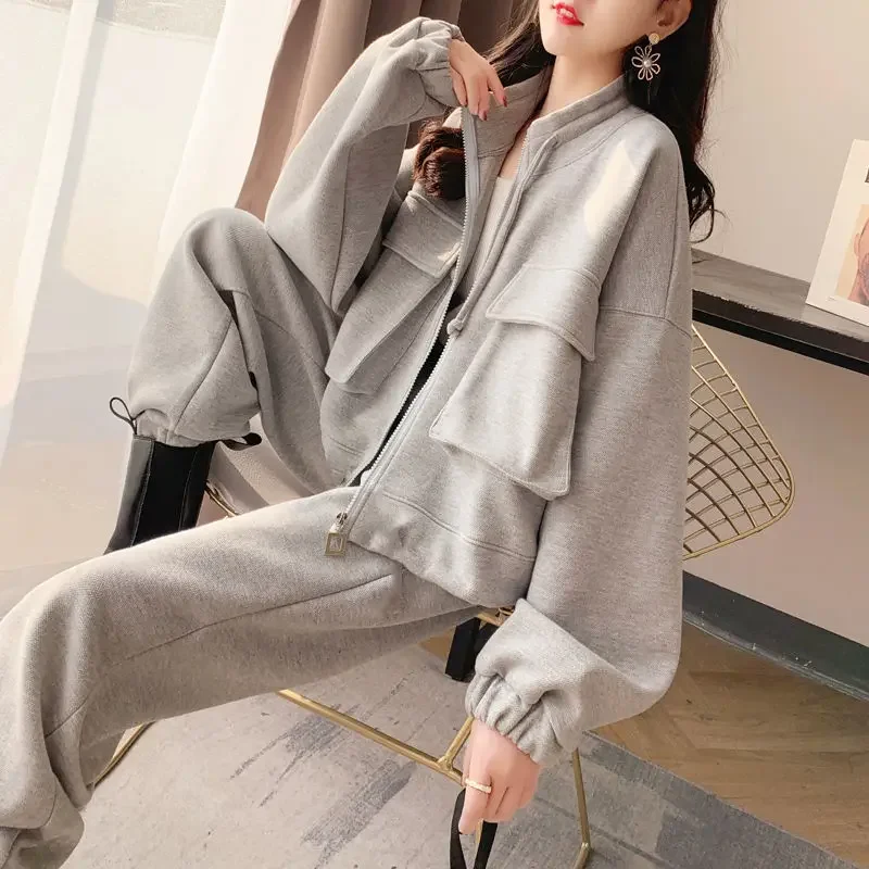 2024 New  Spring and Autumn New Solid Color Woman Fashion Outfits Casual Sweatshirts  and Trousers Suits Sportswear