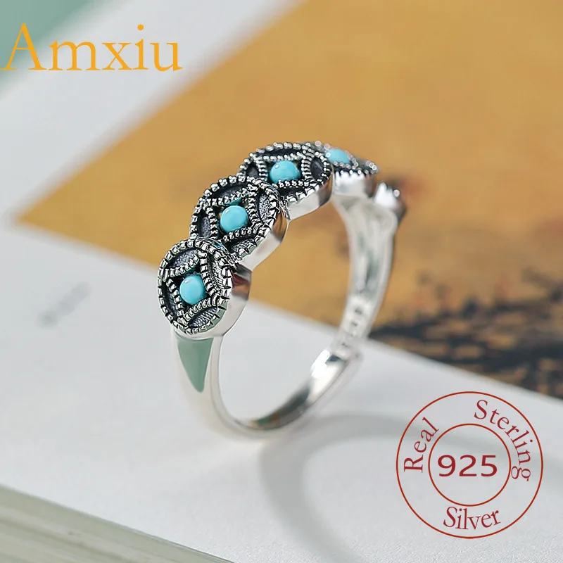 

Amxiu, серебро 925, бирюзовое винтажное круглое кольцо с пятью императорами, медная монета, креативный дизайн, серебряное кольцо