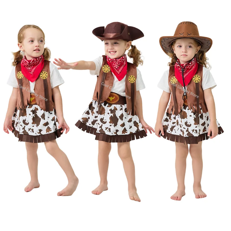 

Children Western Cowgirl Costumes Carnival Cosplay Halloween Event Party Dress Up Kid Girls Cosplay Costume