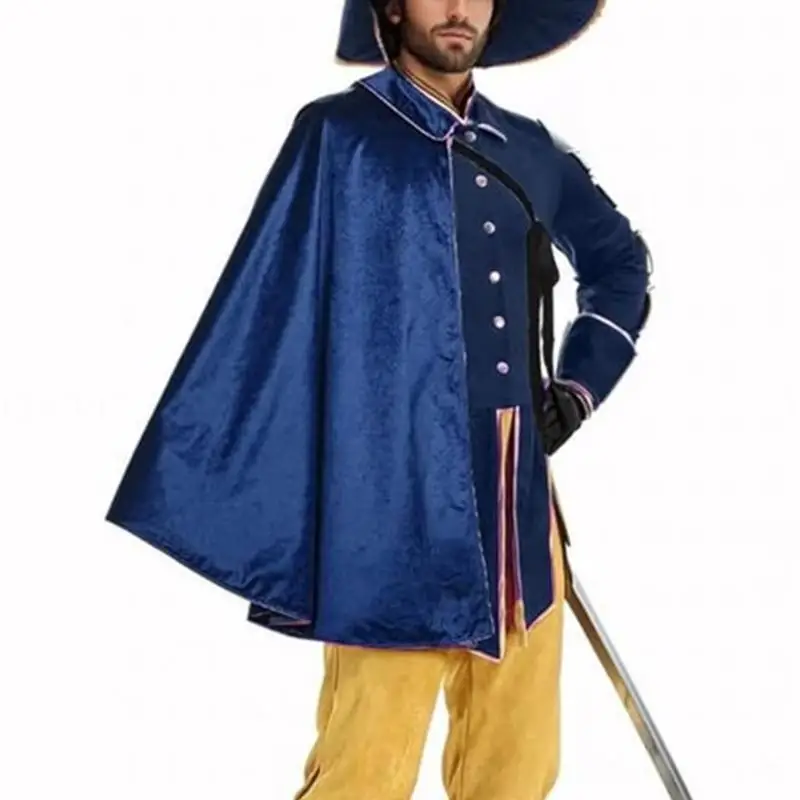 39BD Renaissances Costume for Men Medieval Shawl Half Shoulder Cape Samurais Cloak