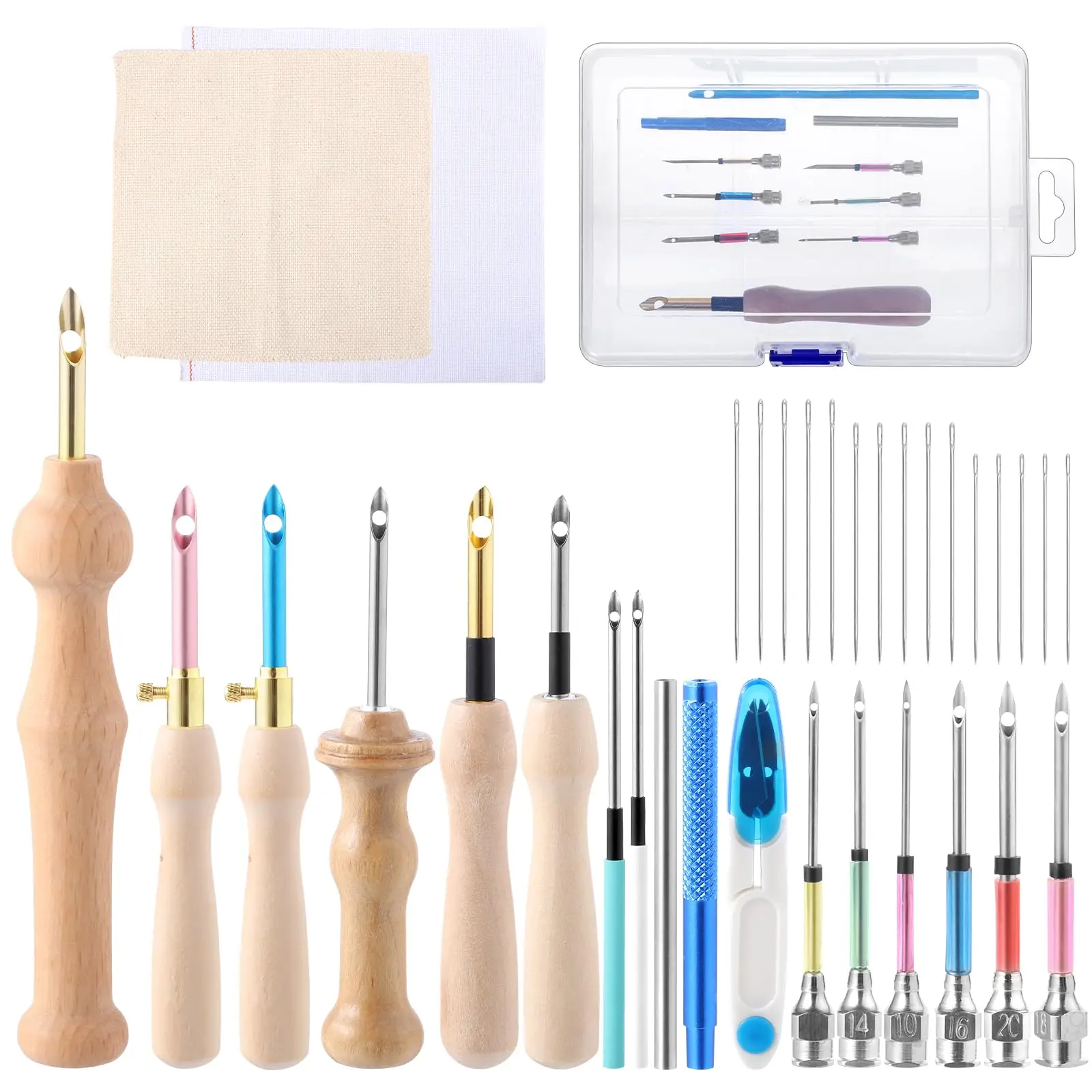 

35 Pcs Punch Needle Kit,Punch Needle Tool Adjustable Punch Needle Embroidery Pen Kits Wooden Handle,Needles,Punch Needle Cloth