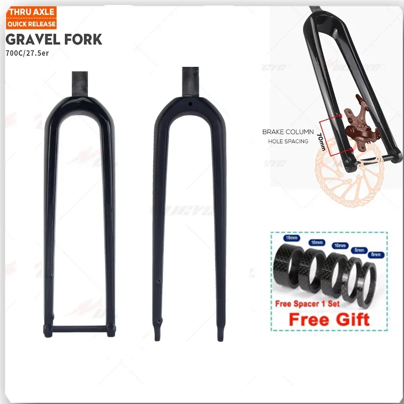 

Gravel Fork All Carbon Fiber Road Bicycle Fork Quick Release/ Thru Axle Ultralight Gravel Bike Fork