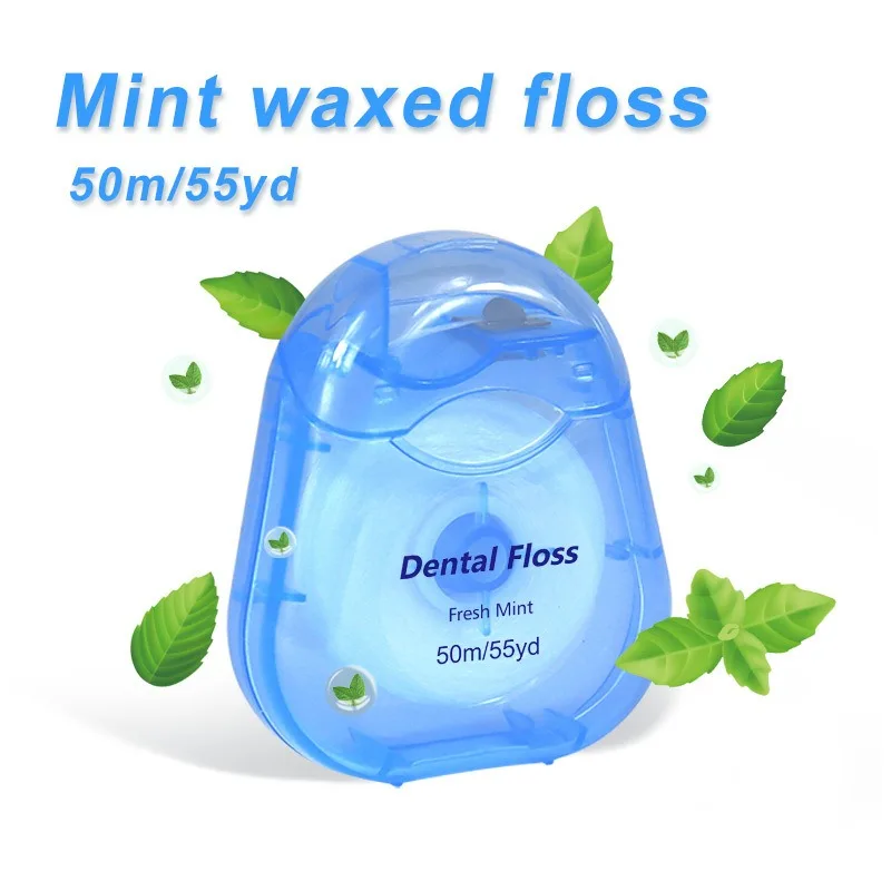 1Roll Dental Floss 50m/55yd Mini Portable Dental Mint Waxed Floss Oral Cleaning String Floss 164ft/50m