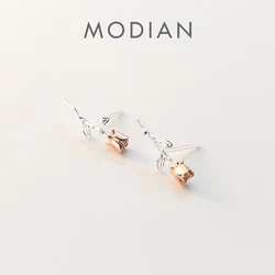 Modian Romantic Rose Flower Stud Earring 925 Sterling Silver for Women Fashion Simple Ear Pin Jewelry Valentine's Day Present