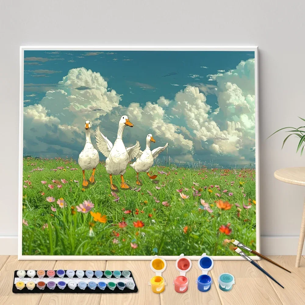 387230 Painting By Numbers Animals Happy Duck Landscape Adult Oil Kit DIY Acrylic Paint Canva Artwork Gift Home Decorate