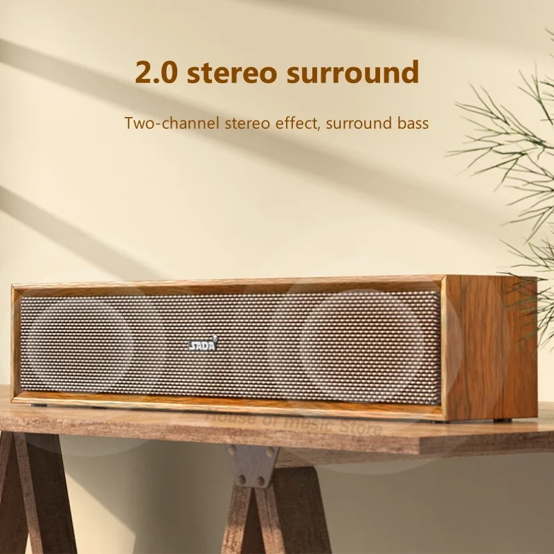 2024 New Style Indoor Wooden Stereo Surround Soundbar Wireless Blue Tooth Portable Speakers Desktop Retro Computer Soundbox