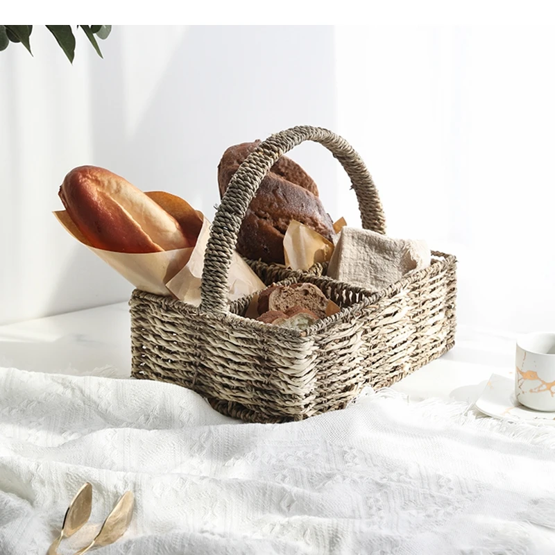 

Rattan Fruit Plates Snacks Bread Storage Baskets Home Hand Held Type Snack Platter Cosmetic Jewelry Containers