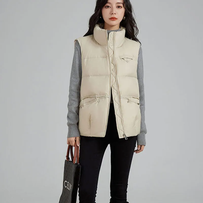 Chaleco de mujer a la moda con cuello levantado, novedad de Otoño Invierno 2021, chaleco cálido de ocio para mujer, chaqueta de plumón de Color sólido para mujer H452