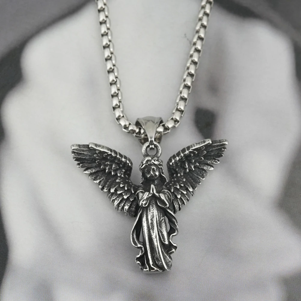 Retro Angel Pendant Necklace Virgin Angel's Wings Choker Jewelry for Man Women Metal Hip Hop Angelhood Charm Luck Amulet Gifts