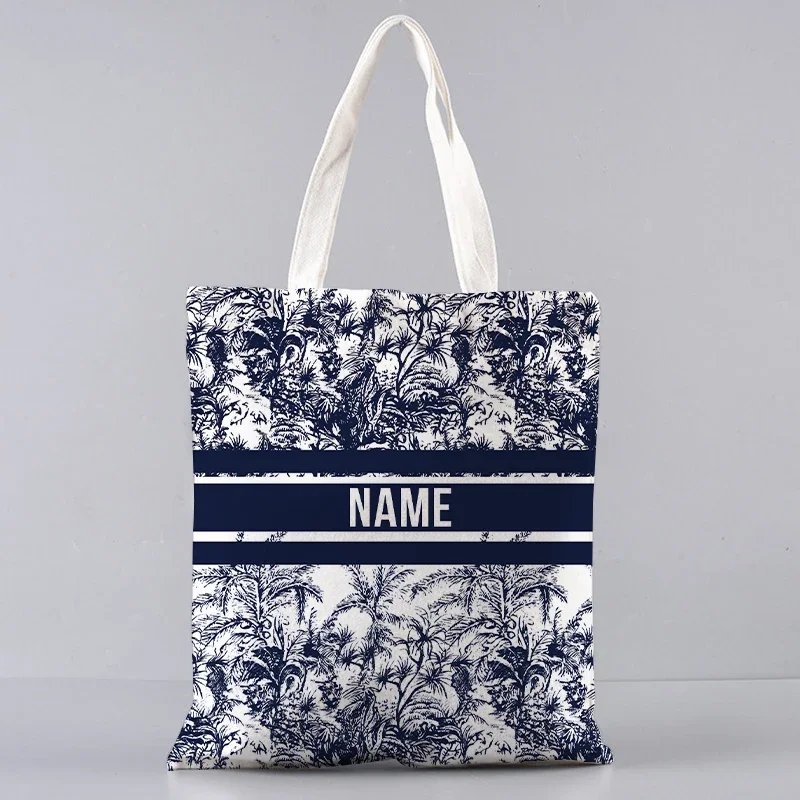 Borsa Tote in tela con testo personalizzato con nome personalizzato borsa per la spesa da donna con motivo di marca di lusso pieghevole