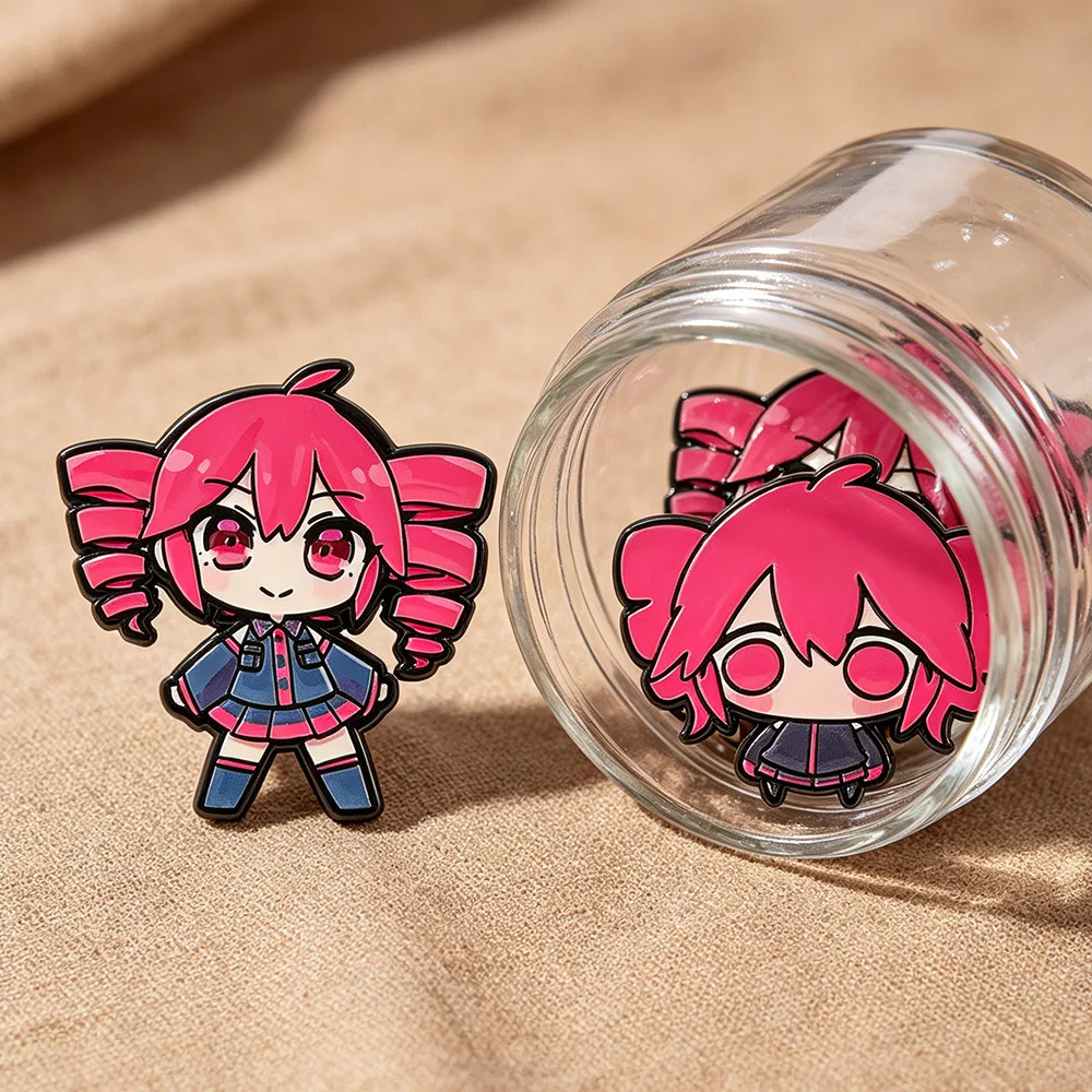Character Brooch Pink Twin-tailed Girl Metal Badge Small Gift Wholesale Bag Pins for Backpacks Backpack Accessories Lapel Pin