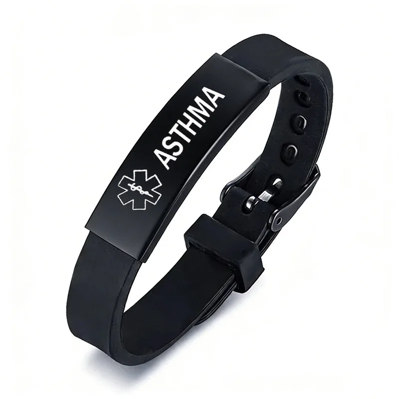 Black Stainless Steel Silicone Medical Alert Bracelet DIABETIC EPILEPSY Disease Bracelets Wristband For Men