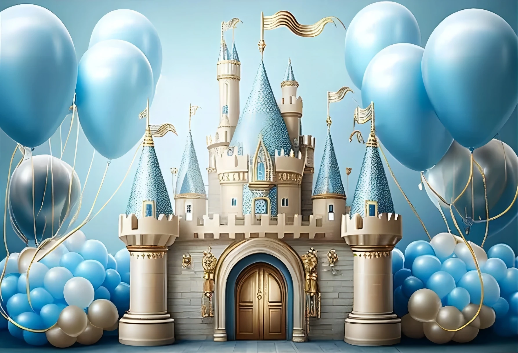 Photography Backdrops Fairy Tale Blue Castle Flower Balloon Prince Boys Children Birthday Party Decor Photo Background Studio