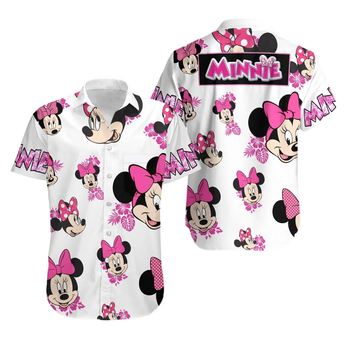 Minnie Mouse Floral Disney Hawaiian Summer, Print Hawaiian Graphic Print Short Sleeve Hawaiian Casual Shirt Women' s T-shirt