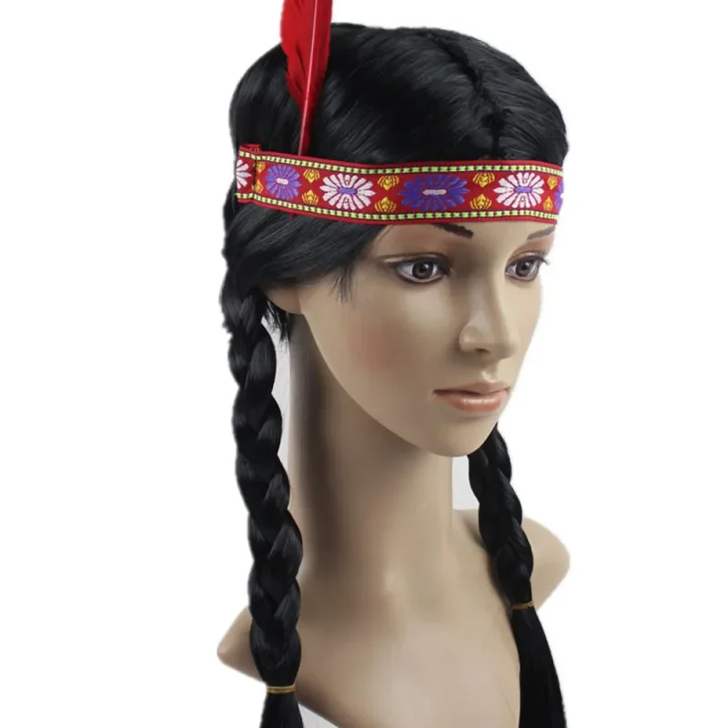 Funny Wig Set Curly Hair Cosplay Indian Headdress Halloween Party Masquerade Ball Props