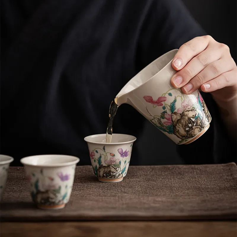 1 Pc Chinese Retro Handmade Ceramic Teacup Travel Meditation Cup Hand Painted Flower Porcelain Tea Bowl Master Cup Tea Set