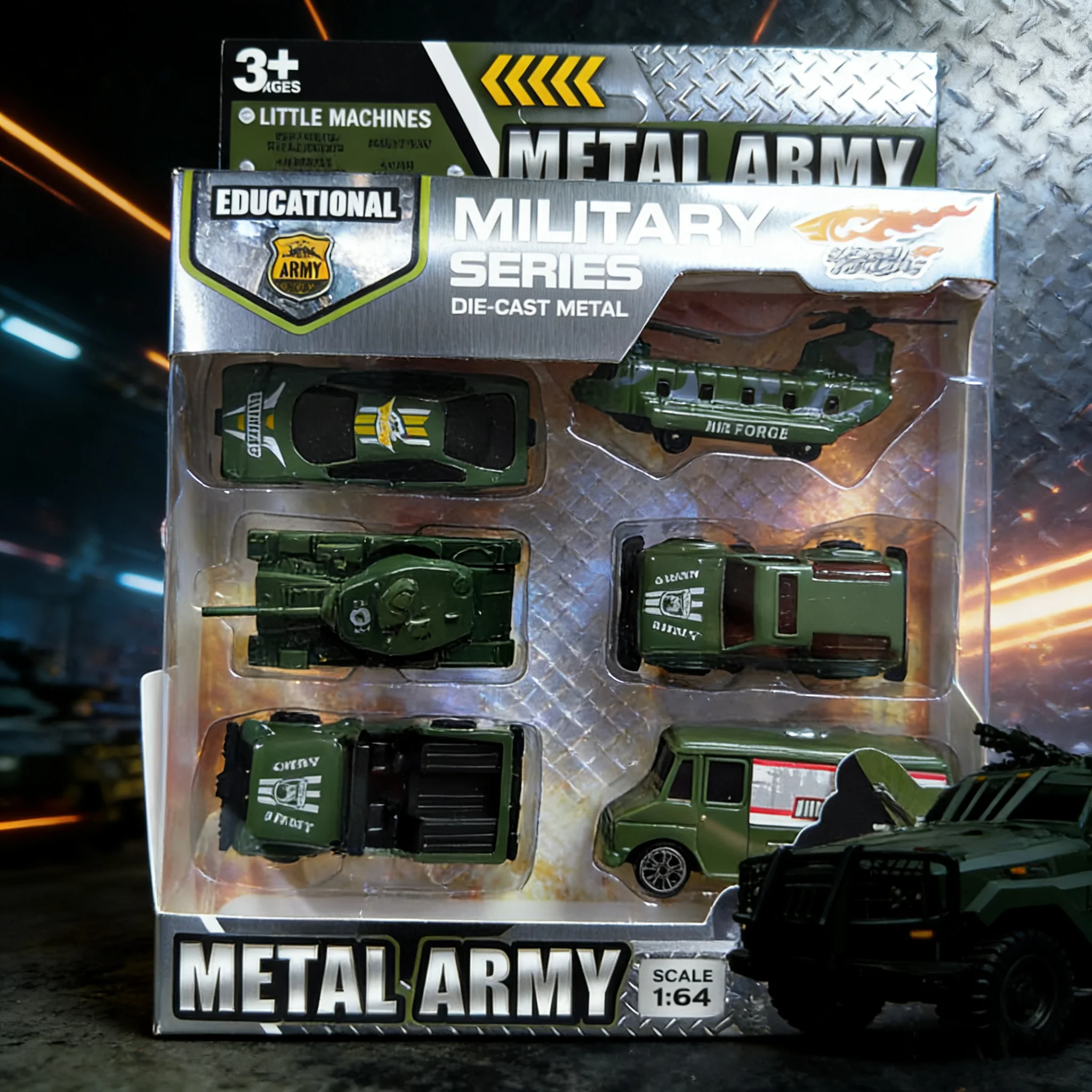 

1:64 Scale Die-Cast Metal Army Vehicle Set - 6-Piece Military Series Toy for 3+ Ages, Educational Little Machines Collection