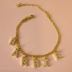 Customized Words Name Bracelet 7+2 inch Zircon with Copper Letters Anklet Personalized Name Plate Jewelry