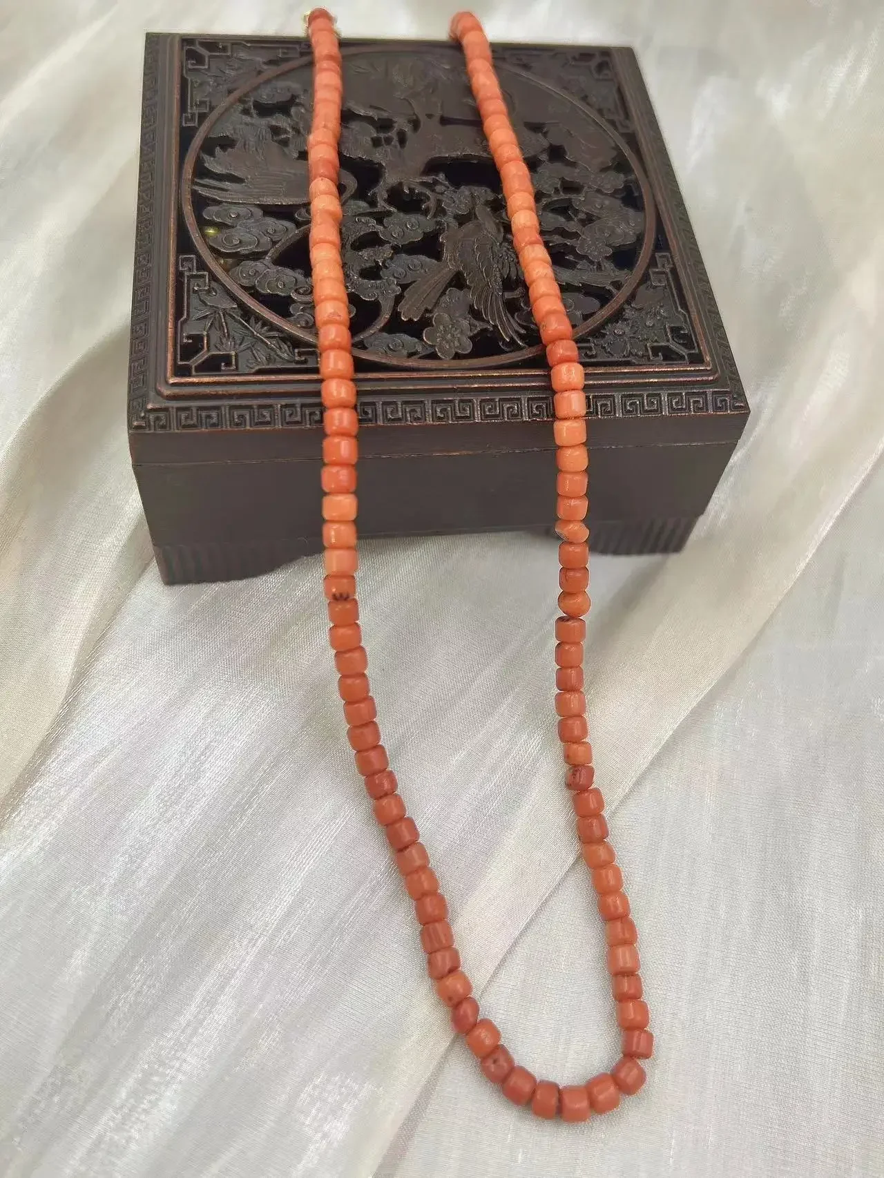 3x4mm Vintage Elegant Natural Sea Bamboo Column Orange Coral Halloween Gift Jewelry Short Collar Necklace 17inch view 5