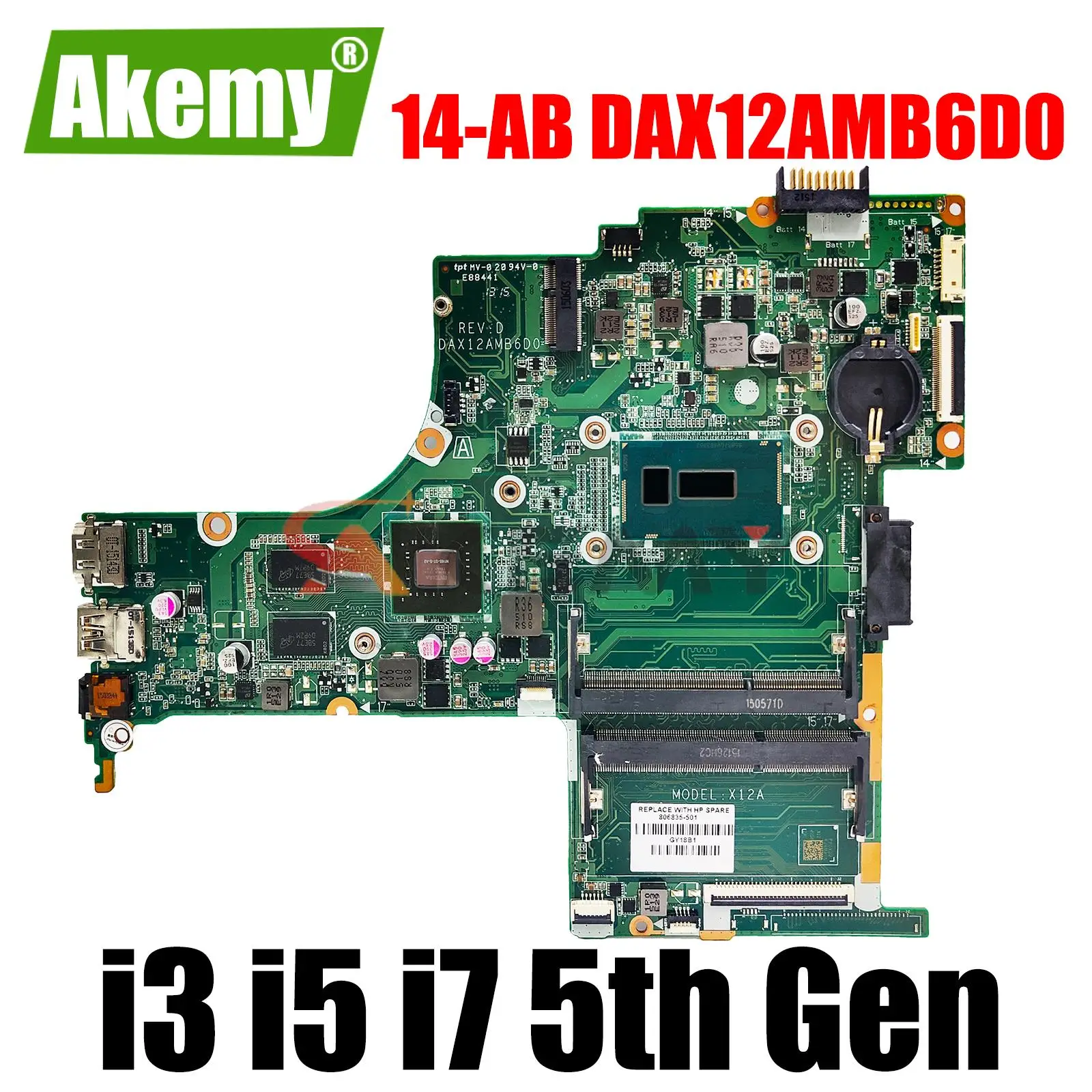 DAX12AMB6D0 X12A For HP PAVILION Notebook 14-AB 14T-AB Motherboard with i3 i5 i7 CPU Fully Tested 806830-501 806835-601