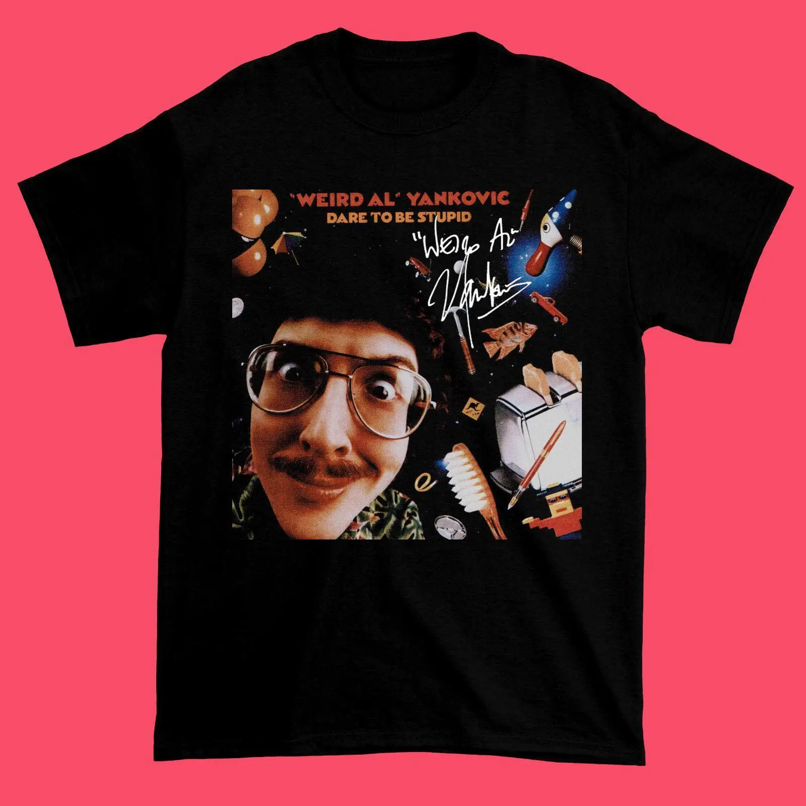 Vtg смешной странный Al Yankovic хлопковая черная футболка большого размера C790 с длинным или коротким рукавом