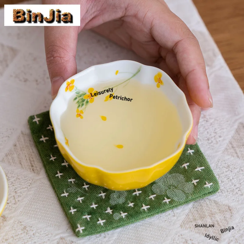 80 مللي رسمت باليد الاغتصاب زهرة فنجان زين وعاء شاي أكواب واحدة الشاي تذوق العطر كوب تشازان ماستر أكواب طقم شاي صيني