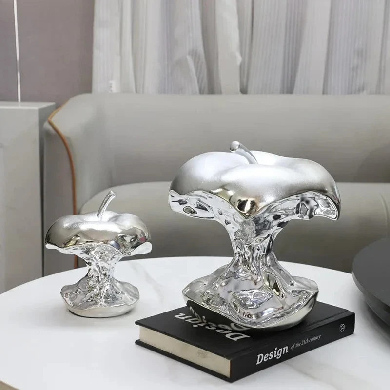Silver Chipped Apple Resin Statue Delicious Fruits Modern Crafts Desk Decoration Ornaments Fruit Sculpture Room Aesthetics Decor