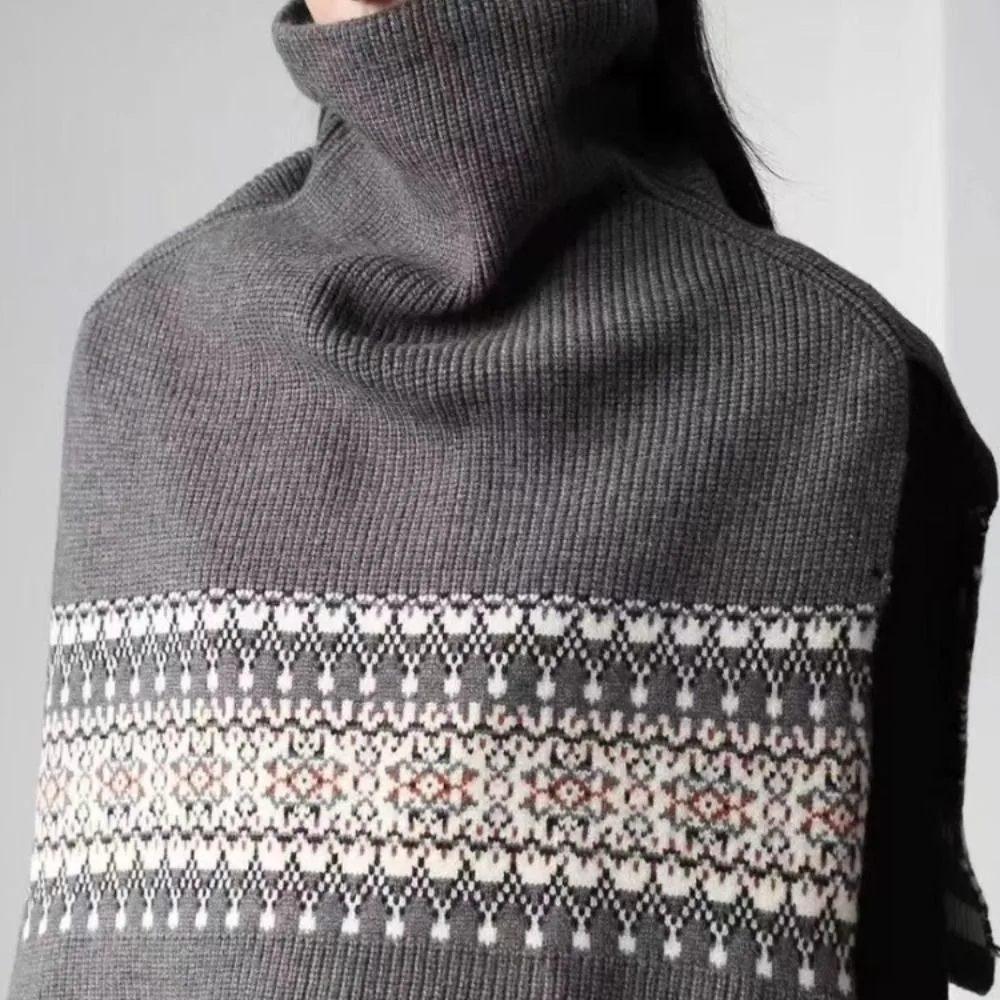 

Простой пуловер в стиле Fair Isle, вязаная шаль, теплая нерегулярная накидка на шею, плащ с разрезом, женская зимняя шаль для девочек