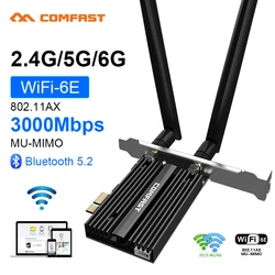 Comfast 3000Mbps WiFi 6E Adapter MT7921K Bluetooth 5.2 Tri-Band 2.4/5/6Ghz PCIe WiFi Adapter 802.11AX Placa de Rede WiFi 6