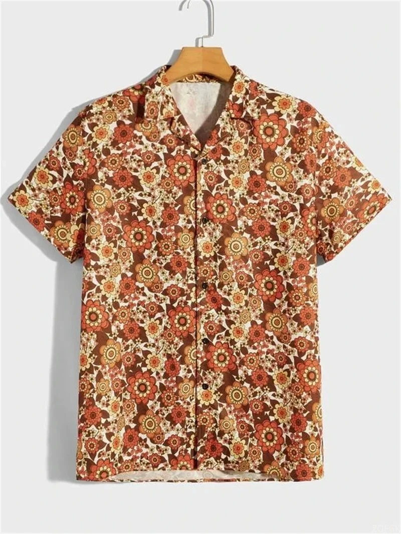 Cat Printed Cuban Collar Shirts for Men's Summer Vintage Elements Shirt Hawaii Beach Men's Clothing Outdoor Street Loose Top