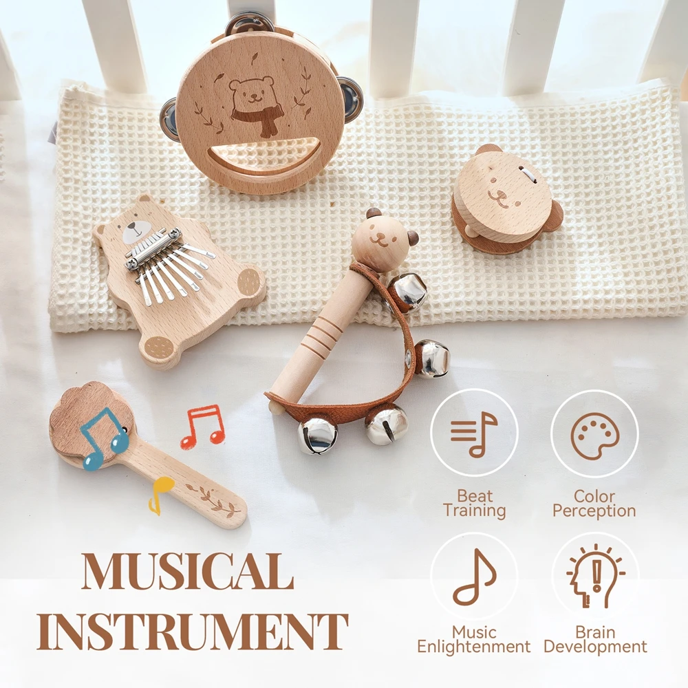 6 stück Musikinstrumente Sets Montessori Musik Baby 0 12 Monate Spielzeug Trommel Xylophon Kinder Frühe Pädagogische Holz Instrumente Spielzeug