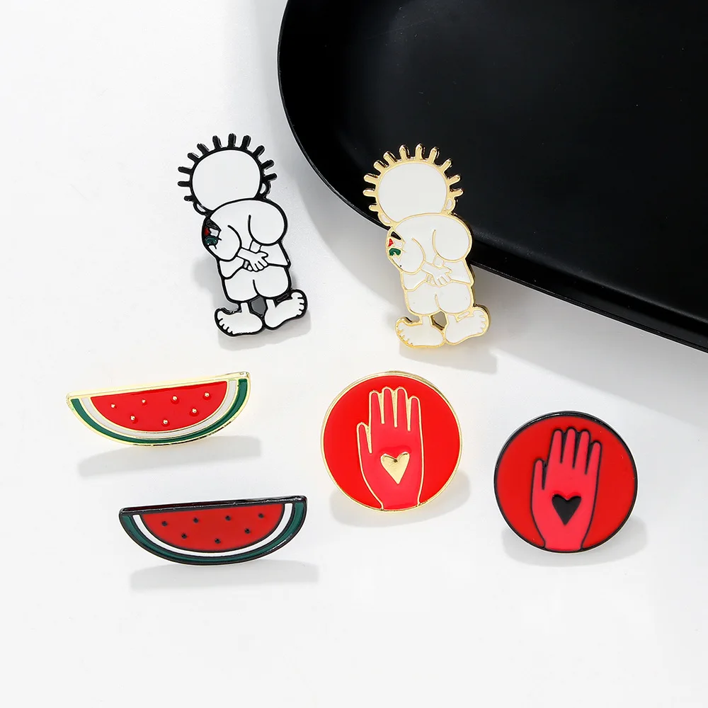 Stainless Steel Geometric Handala Boy Watermelon Brooch Pin Badge Backpack Personalized Charm Jewelry Accessories for Women Men