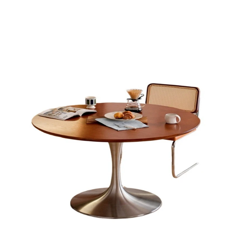 

Medieval dining table white wax, solid wood slate retro stainless steel legs, light luxury