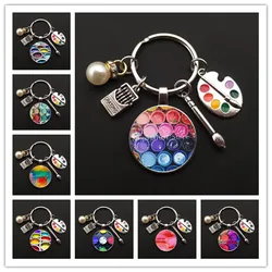 New painter tool keychain palette brush keychain suitable for chartered cabochon glass pendant keychain