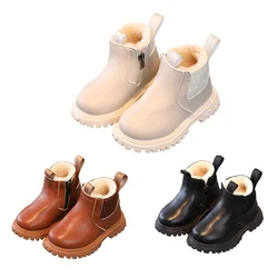 Plus Velvet Children Warmth Boots Comfortable Simple Side Zipper Design Non-Slip Handsome Shoes