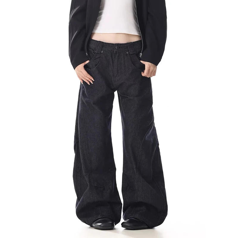 

ZHIZOU женские мешковатые джинсы бойфренд Y2k японская уличная одежда черные джинсовые брюки широкий крой в стиле гранж Harajuku ковбойская High Street 2000-х годов