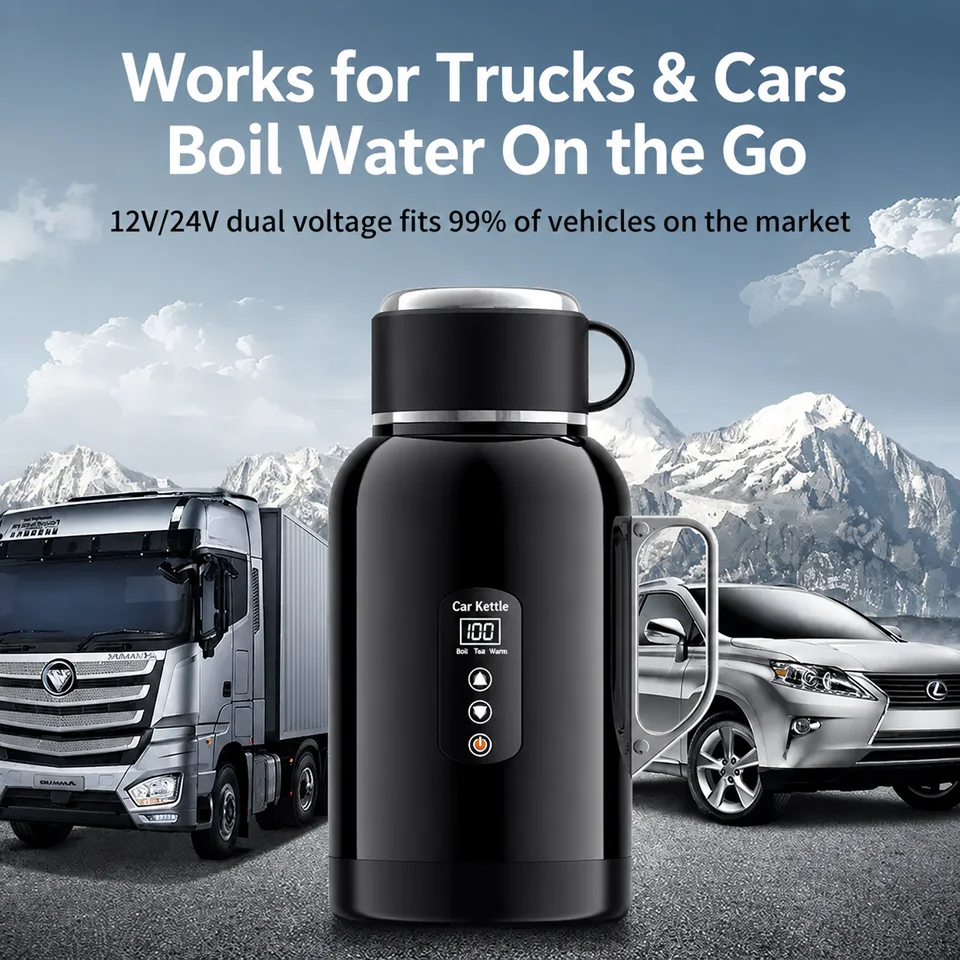 1300/1500ml Car Heating Kettle 12V/24V Smart Electric Water Boiler with 2-in-1 Cup Lid Car Heating Cup Thermos cup for Truck SUV view 6